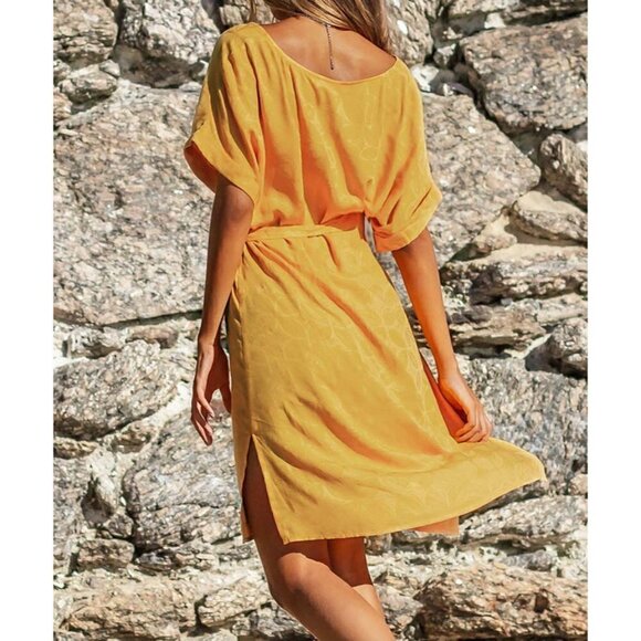 NEW Yellow V Neck Side Slit Bathing Suit Coverup Dress Size Medium - Picture 2 of 6